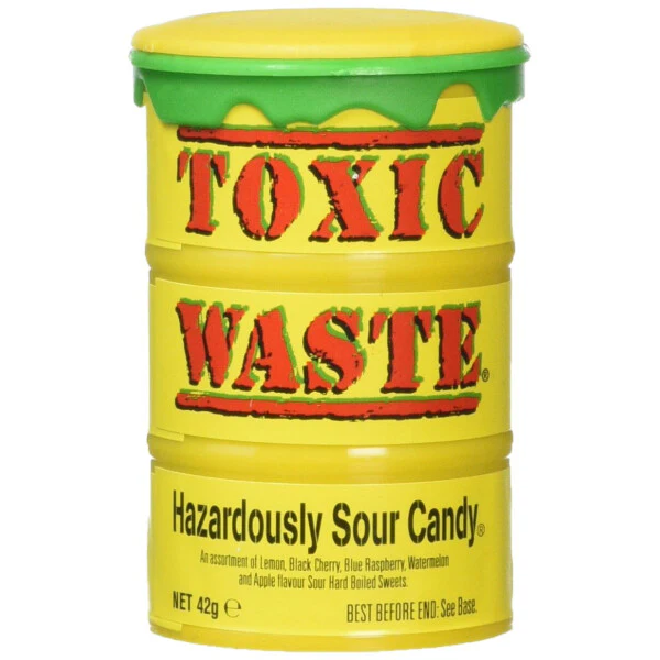 Tambor de caramelos ácidos Toxic Waste amarillos